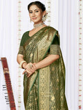 Green Satin Saree With Blouse Piece