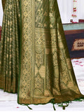 Green Satin Saree With Blouse Piece