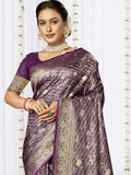 Lavender Satin Saree With Blouse Piece