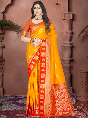 Mustard Silk Saree With Blouse Piece