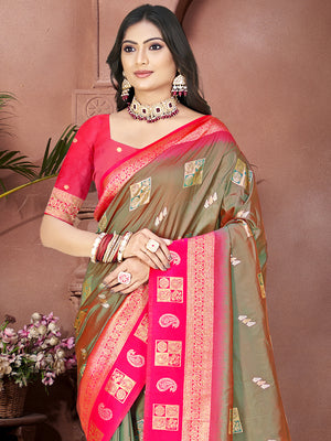 Olive Silk Saree With Blouse Piece