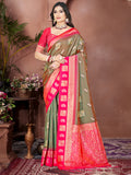 Olive Silk Saree With Blouse Piece