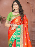 Orange Silk Saree With Blouse Piece