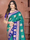 Teal Silk Saree With Blouse Piece