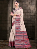 Cream Cotton Saree With Grey Blouse Piece