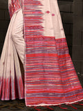 Cream Cotton Saree With Red Blouse Piece