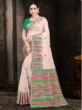 Cream Cotton Saree With Light Green Blouse Piece