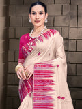 Cream Cotton Saree With Pink Blouse Piece