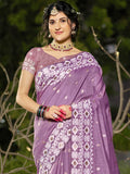 Purple Linen Saree With Blouse Piece