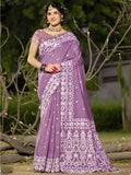 Purple Linen Saree With Blouse Piece