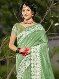 Green Linen Saree With Blouse Piece