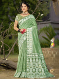 Green Linen Saree With Blouse Piece