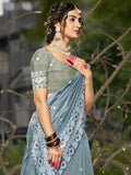 Grey Linen Saree With Blouse Piece