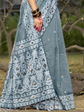 Grey Linen Saree With Blouse Piece