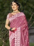 Pink Linen Saree With Blouse Piece