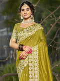 Olive Linen Saree With Blouse Piece