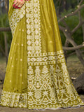 Olive Linen Saree With Blouse Piece