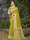 Olive Linen Saree With Blouse Piece