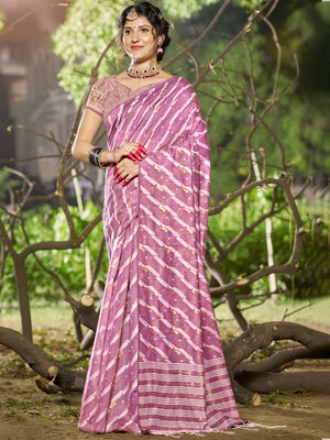 Purple Linen Saree With Blouse Piece