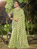 Green Linen Saree With Blouse Piece