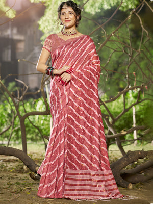 Pink Linen Saree With Blouse Piece