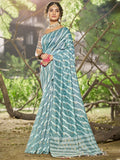 Blue Linen Saree With Blouse Piece