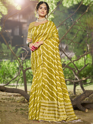 Olive Linen Saree With Blouse Piece