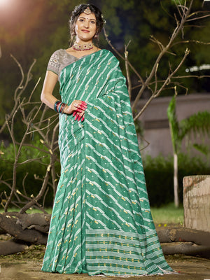 Teal Linen Saree With Blouse Piece