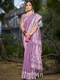 Purple Cotton Saree With Blouse Piece