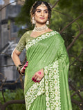 Green Cotton Saree With Blouse Piece