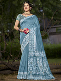 Blue Cotton Saree With Blouse Piece