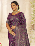 Lavender Satin Saree With Blouse Piece