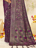 Lavender Satin Saree With Blouse Piece