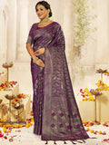 Lavender Satin Saree With Blouse Piece