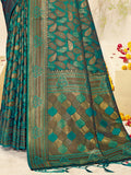 Green Satin Saree With Blouse Piece