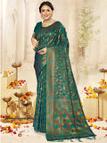 Green Satin Saree With Blouse Piece