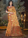 Brown Chanderi Saree With Blouse Piece