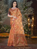 Peach Chanderi Saree With Blouse Piece