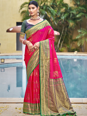 Pink Silk Saree With Blouse Piece