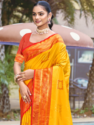 Mustard Silk Saree With Blouse Piece