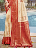 Cream Silk Saree With Blouse Piece