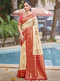 Cream Silk Saree With Blouse Piece