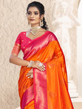 Orange Silk Saree With Blouse Piece