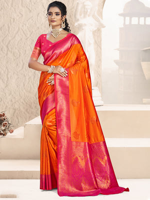 Orange Silk Saree With Blouse Piece