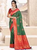 Green Silk Saree With Blouse Piece