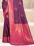 Wine Silk Saree With Blouse Piece