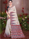 Cream Cotton Saree With Black Blouse Piece