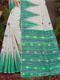 Cream Cotton Saree With Light Green Blouse Piece