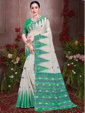 Cream Cotton Saree With Light Green Blouse Piece