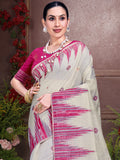 Cream Cotton Saree With Pink Blouse Piece